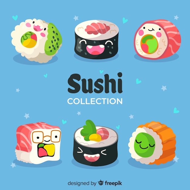 Free vector kawaii sushi collectio