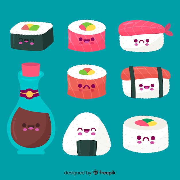 Free Vector kawaii sushi collectio