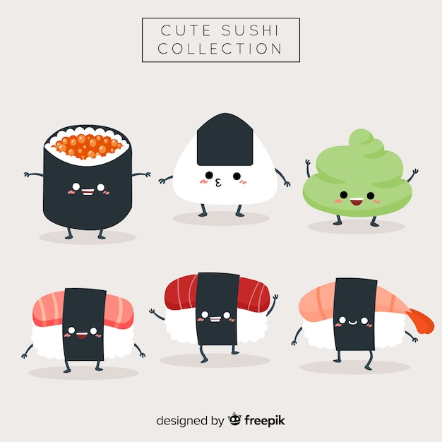 Free Vector kawaii sushi collection