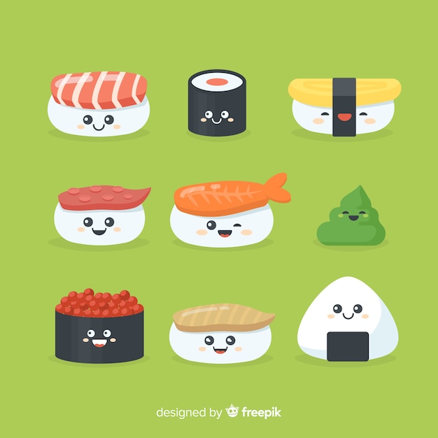 Free Vector kawaii sushi collection