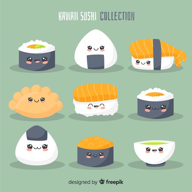 Free Vector kawaii sushi collection