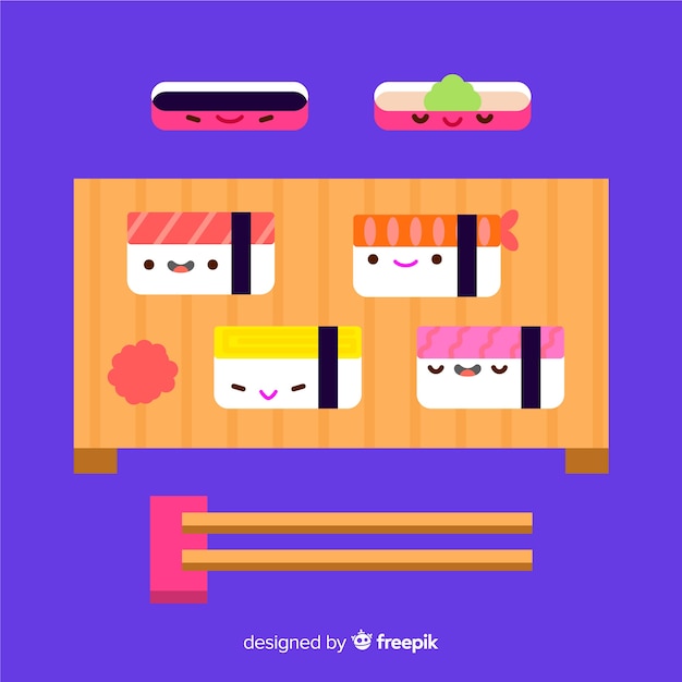 Free Vector kawaii sushi collection