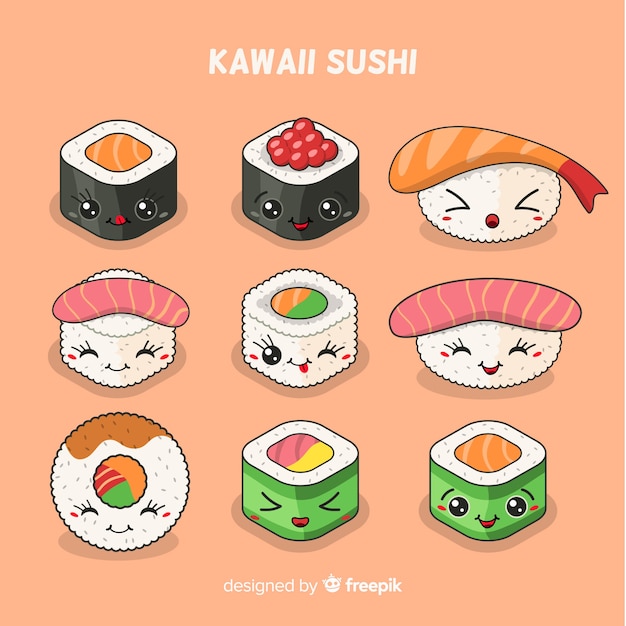 Free Vector kawaii sushi collection