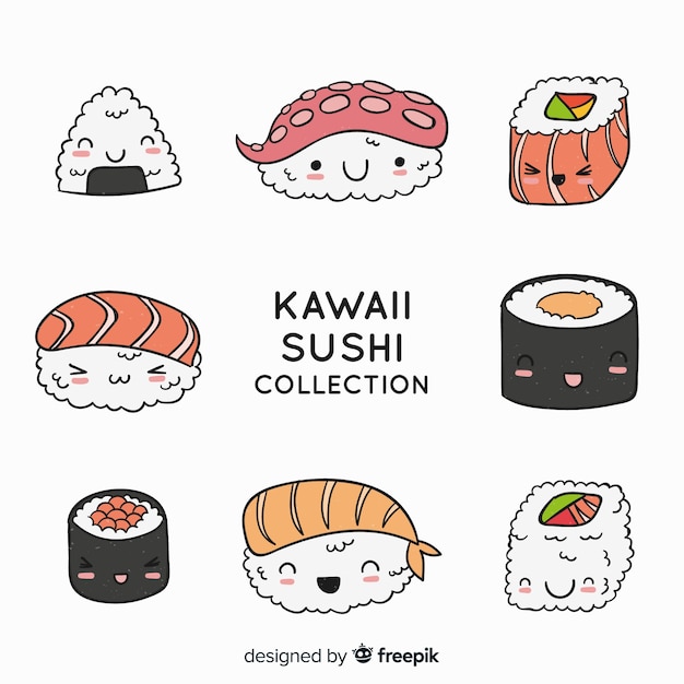 Free Vector kawaii sushi collection