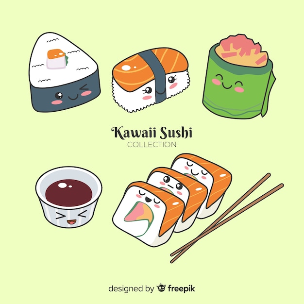 Free Vector kawaii sushi collection