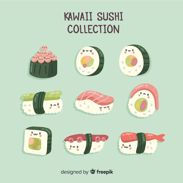 Free vector kawaii sushi collection