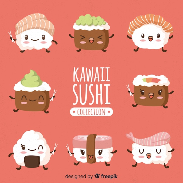 Kawaii sushi hand drawn collection