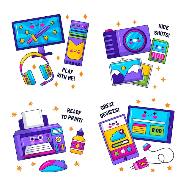 Free Vector kawaii technological devices stickers