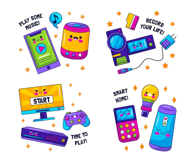 Kawaii technological devices stickers