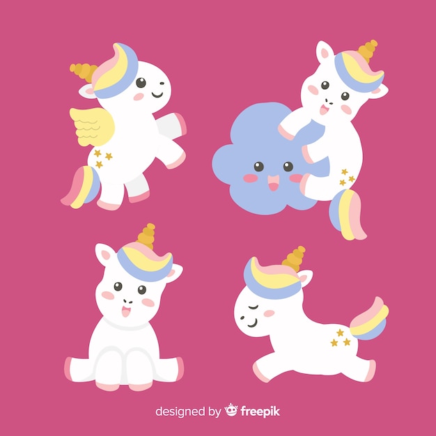 Free Vector kawaii unicorn character collectio