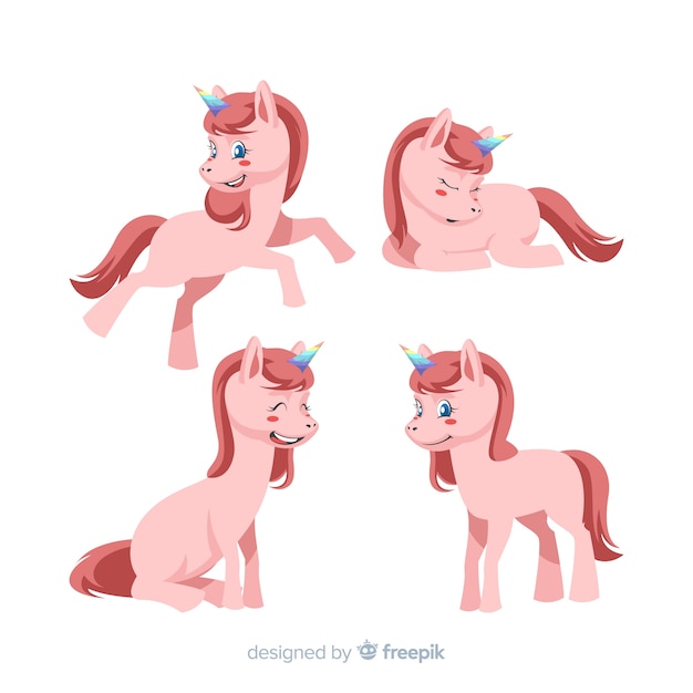 Free Vector kawaii unicorn character collection