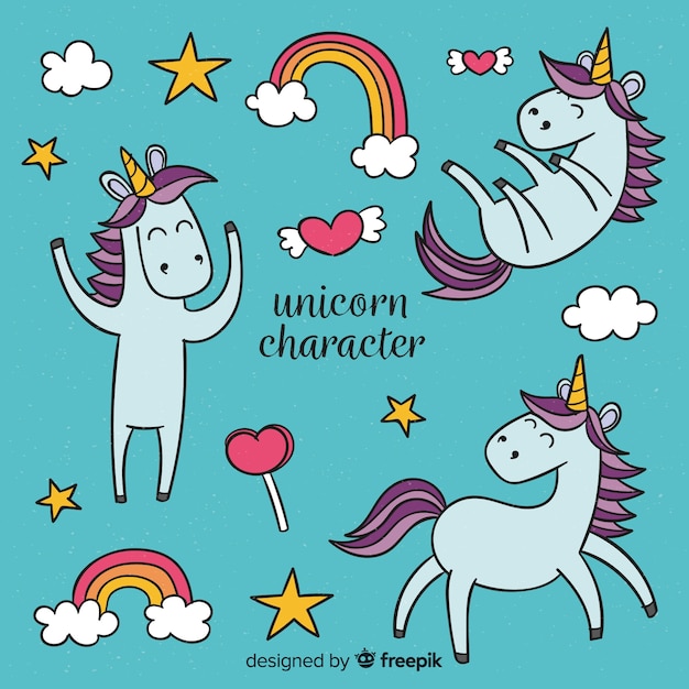 Free Vector kawaii unicorn character collection