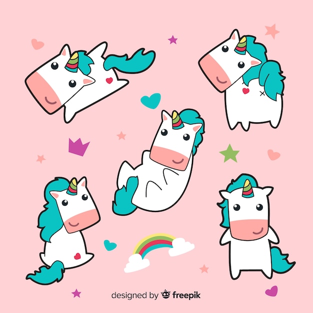 Free vector kawaii unicorn character collection