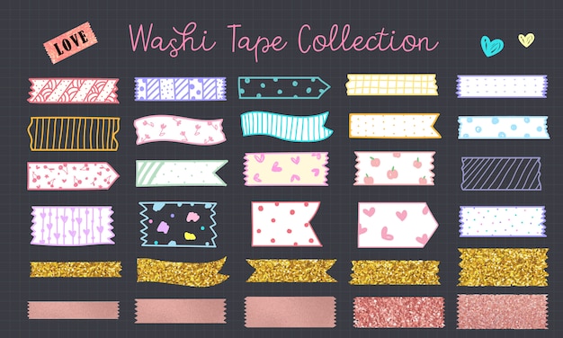 Kawaii washi tape hand drawn in pastel color