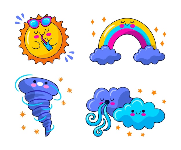 Free Vector kawaii weather stickers illustration