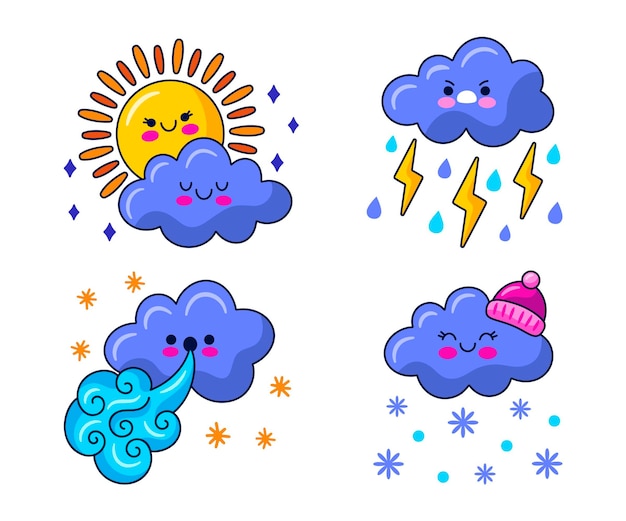 Free Vector kawaii weather stickers illustration