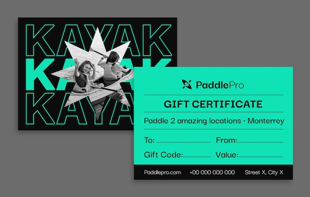 Kayak gift certificate template design