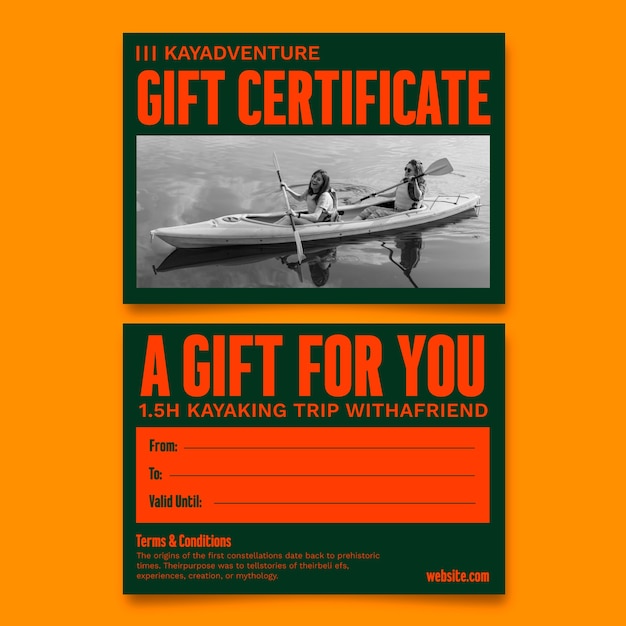 Kayak gift certificate template design