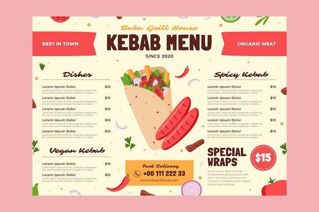 Kebab menu design template