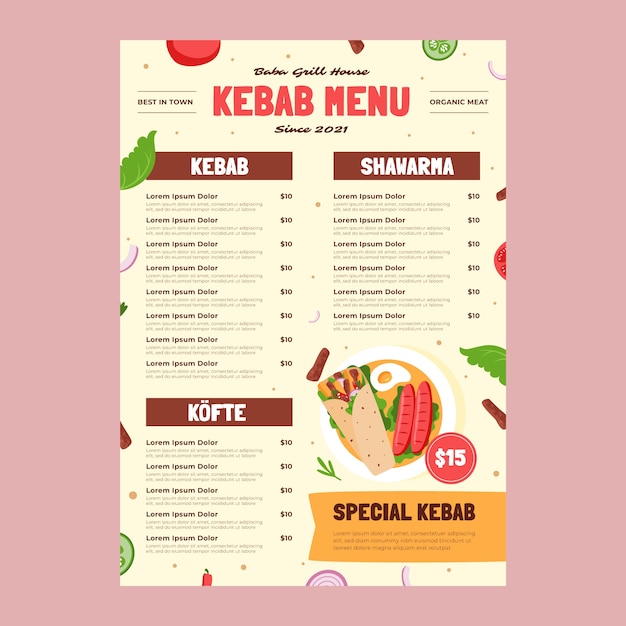 Kebab menu design template