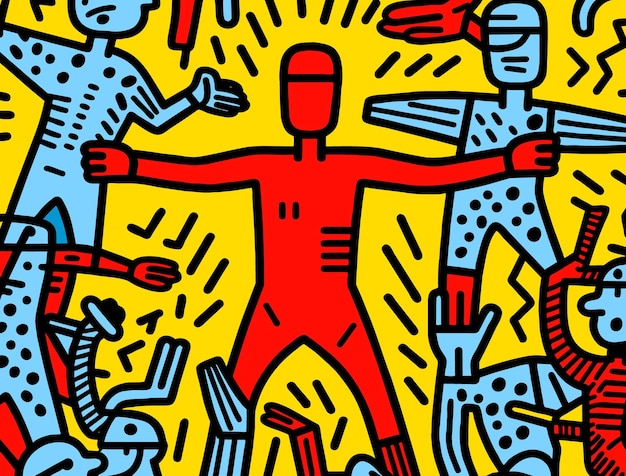 Free Vector keith haring style line art cartoon minimalistic illustration