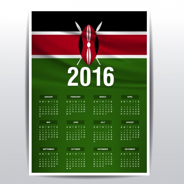 Free Vector kenya calendar of 2016