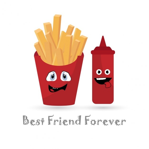 Free vector ketchup and fries , friendship day