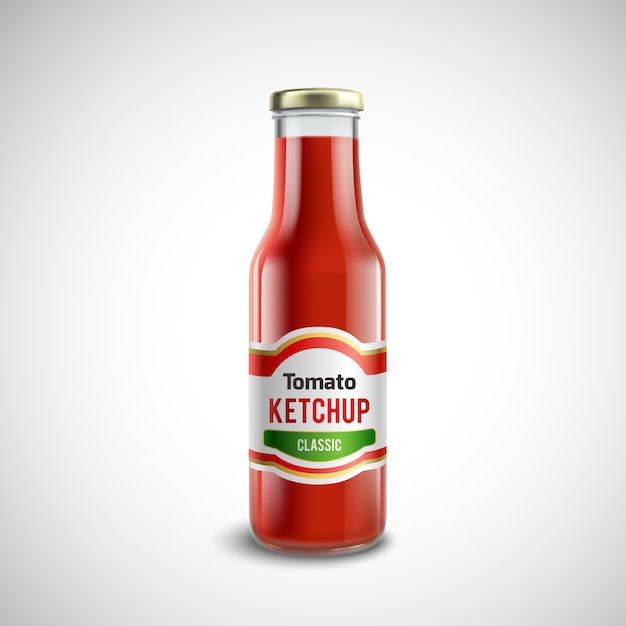 Ketchup Glass Bottle In Realistic Style