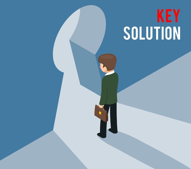 Free vector key solution concept. businessman entering keyhole. access, entrance for business.   illustration