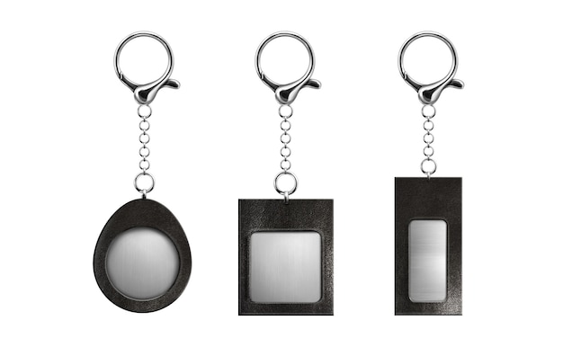 Free vector keychain mockup with silver and leather pendant