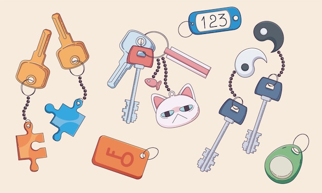 Free Vector keychains set with decorations