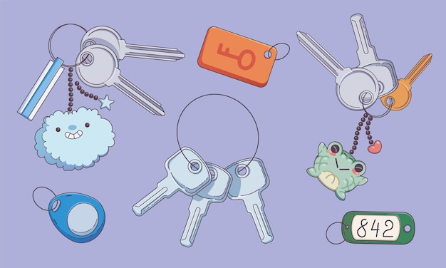 Free vector keychains set with trinkets