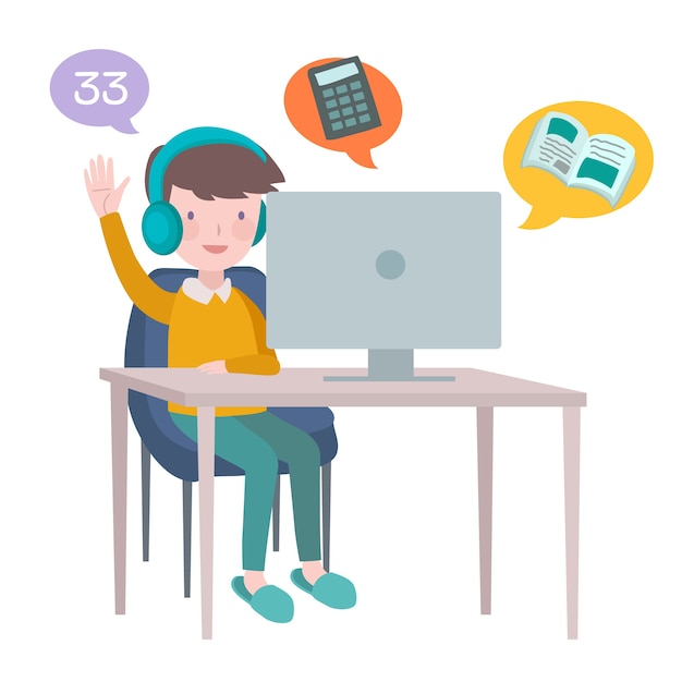 Free Vector kid doing online lessons