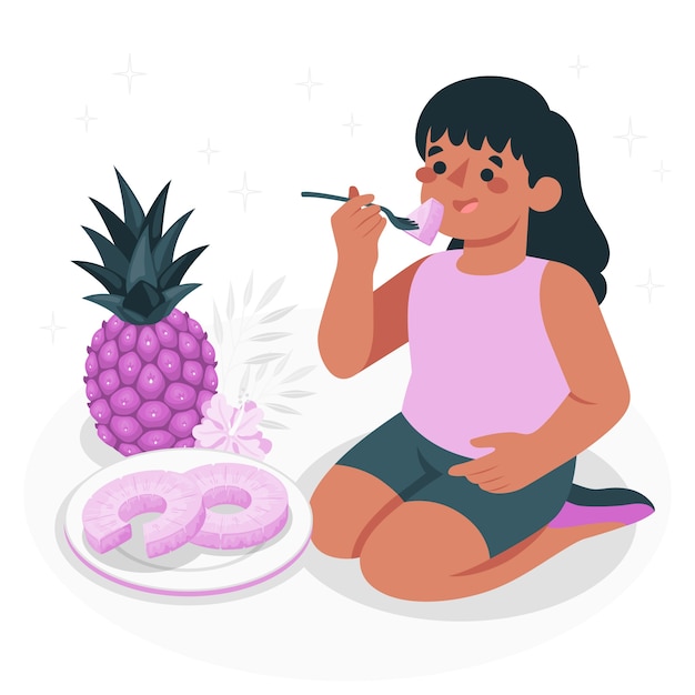 Free Vector kid eating pineapple concept illustration