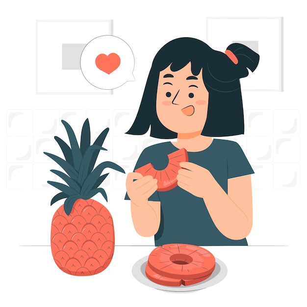 Free Vector kid eating pineapple concept illustration