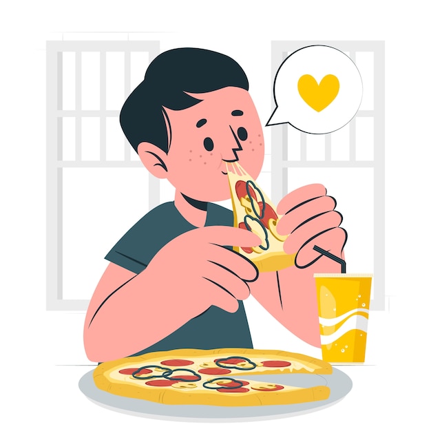 Free Vector kid eating pizza concept illustration