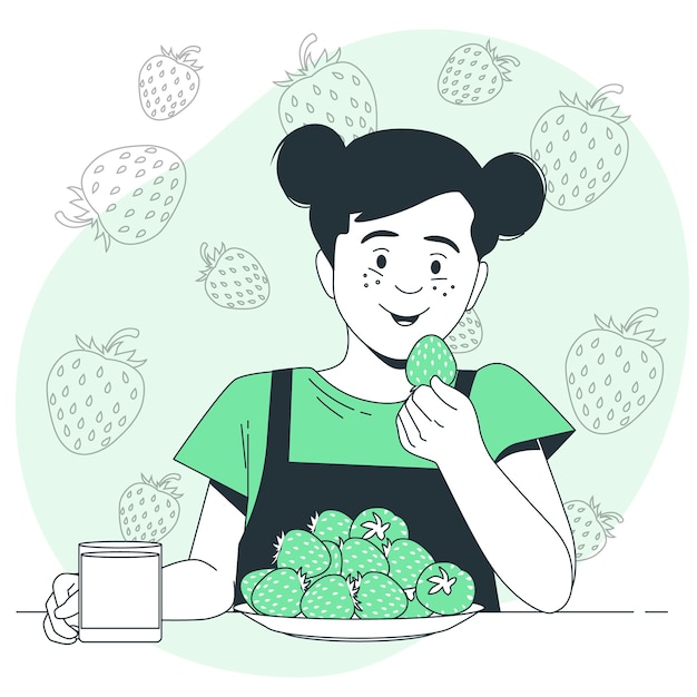 Free Vector kid eating strawberries concept illustration