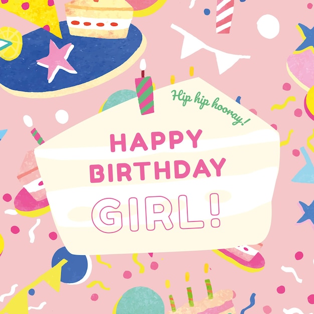 Kid&#39;s birthday greeting template vector for girl