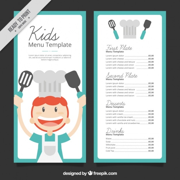 Free Vector kid's menu with smiling chef and blue frame