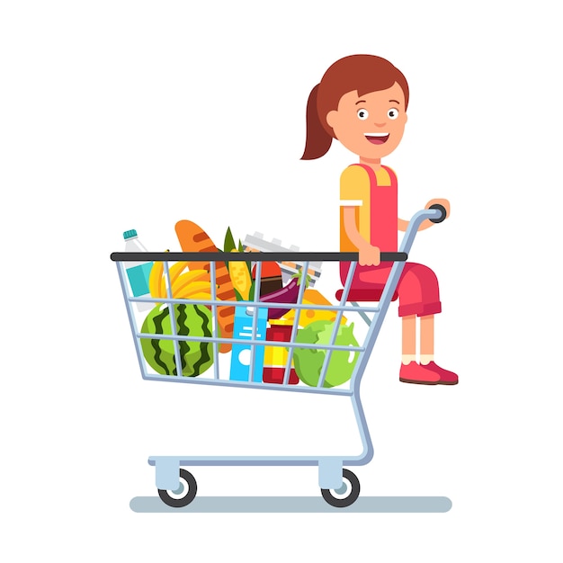 Free Vector kid sitting in a supermarket shopping cart