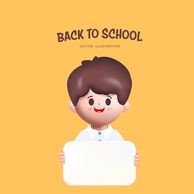 Free Vector kid student in uniform character education in the classroom school 3d cartoon vector rendering