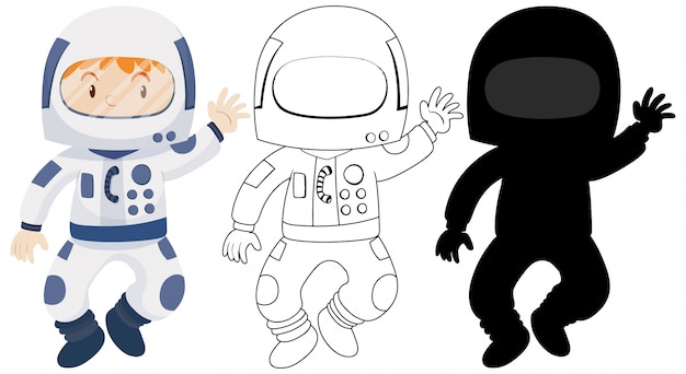 Free Vector kid wearing astronaut costume with its outline and silhouette