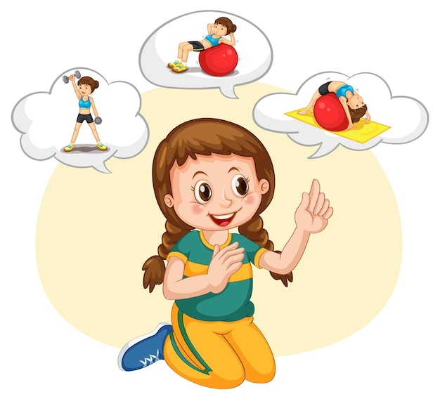 A kid with speech bubble templates exercise on white background