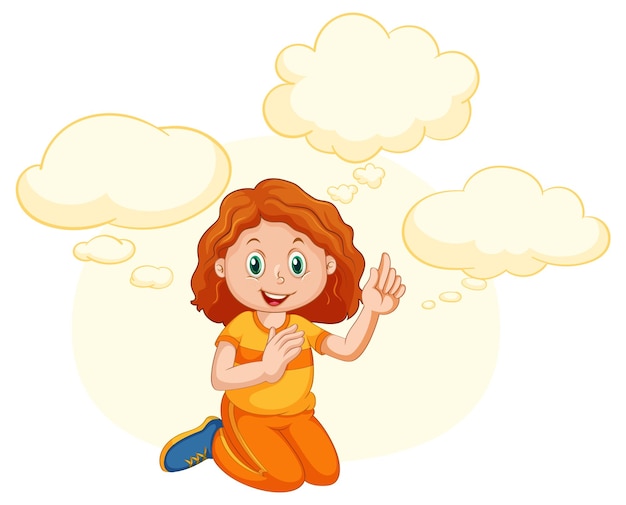 Free Vector a kid with speech bubble templates on white background