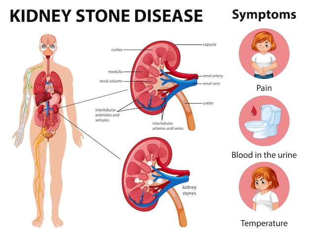 Free vector kidney stones disease and symptoms infographic