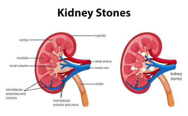 Kidney stones symptoms cartoon style infographic