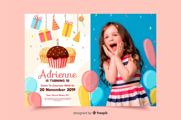 Kids birthday invitation template with image