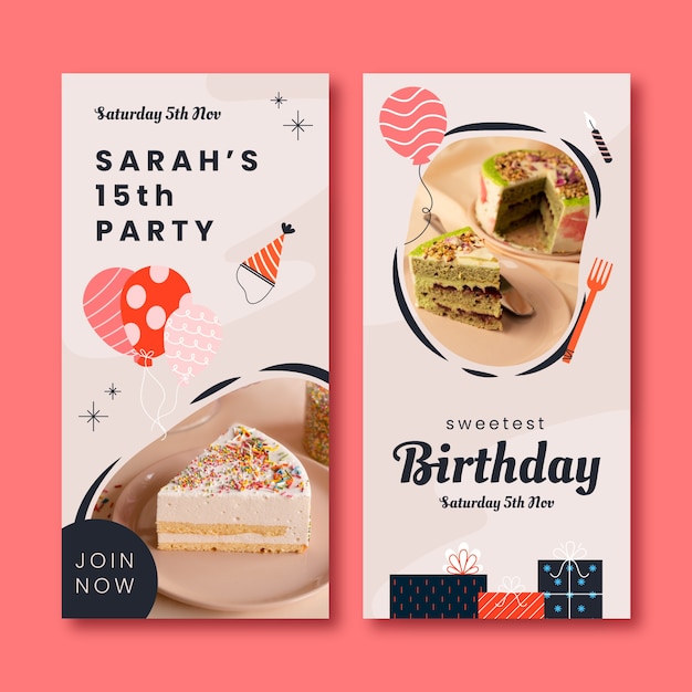 Kids birthday party vertical banners set