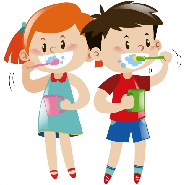 Free Vector kids brushing their teeth