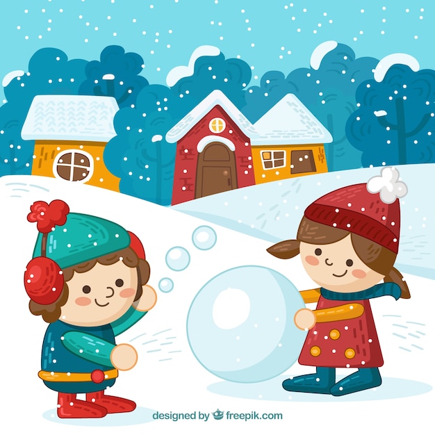 Free Vector kids building a snowman